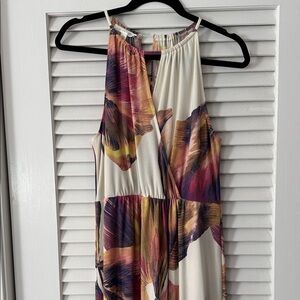 London Times Floral Print Halter Dress - Cream & Multi - Size 12